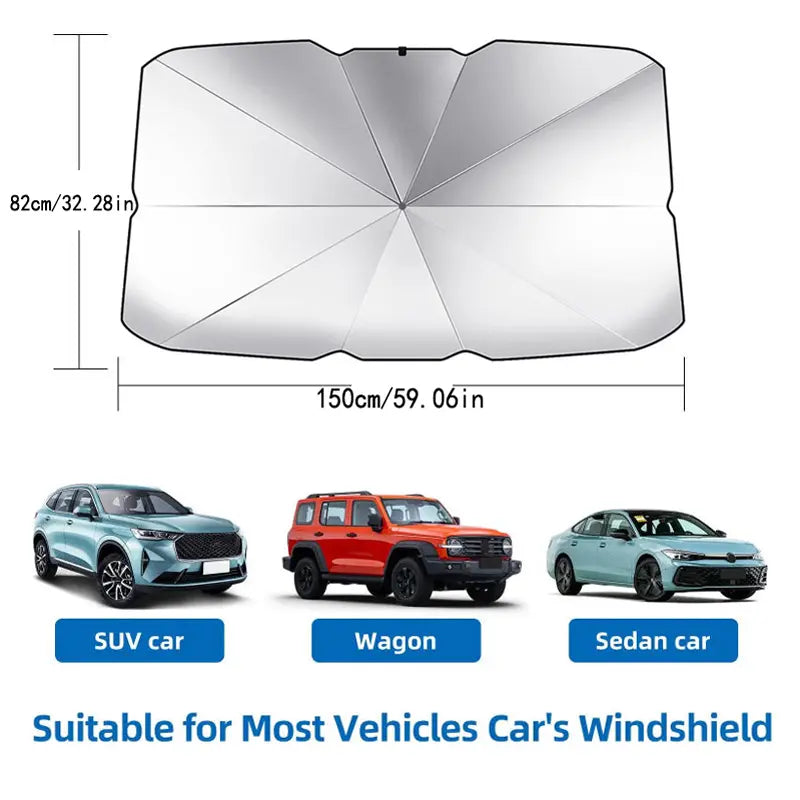 Foldable Windshield Sunshade Umbrella - Pop-Up Design For Instant Car Interior Heat & UV Protection