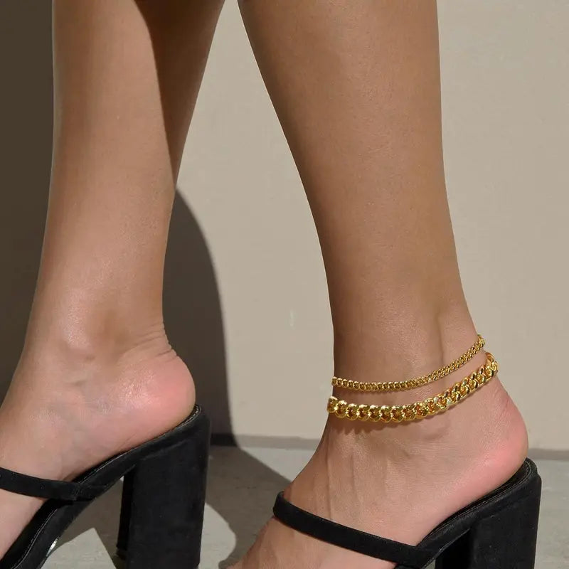 Chunky Chain Anklet - Layered Waterproof Design For Effortless Summer Style