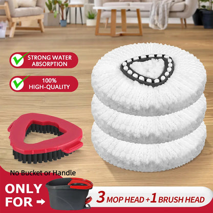 Spin Mop Replacement Kit - Microfiber Heads & Scrub Brushes For Deep Floor Cleaning