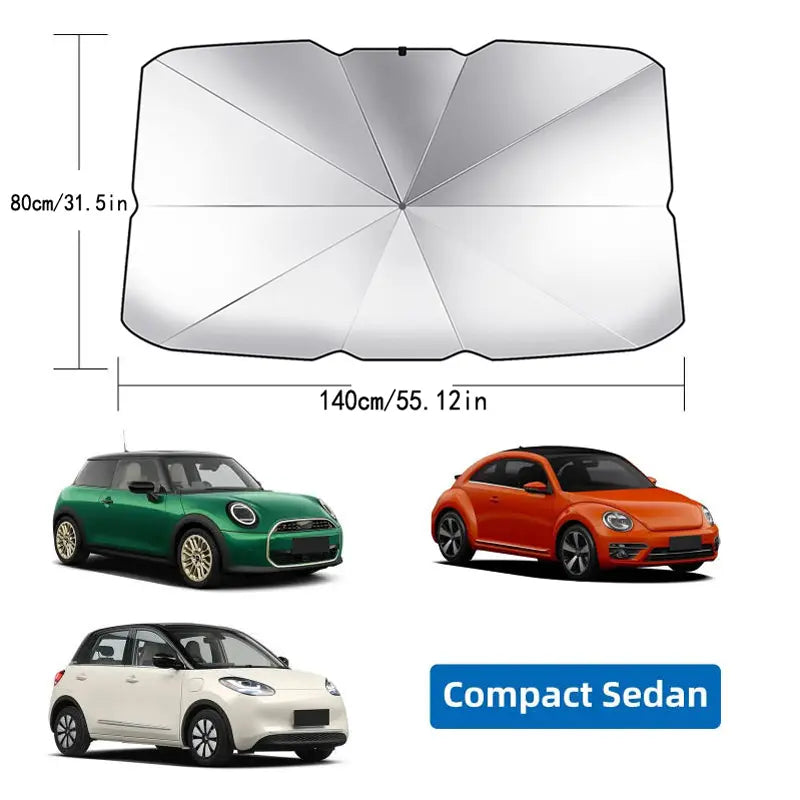 Foldable Windshield Sunshade Umbrella - Pop-Up Design For Instant Car Interior Heat & UV Protection