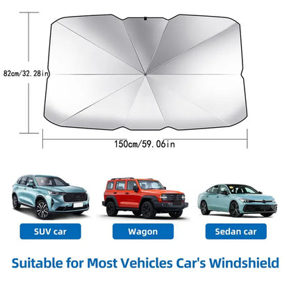 Foldable Windshield Sunshade Umbrella - Pop-Up Design For Instant Car Interior Heat & UV Protection