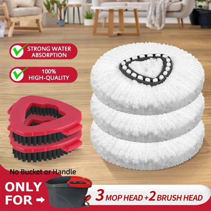 Spin Mop Replacement Kit - Microfiber Heads & Scrub Brushes For Deep Floor Cleaning