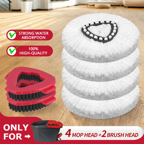 Spin Mop Replacement Kit - Microfiber Heads & Scrub Brushes For Deep Floor Cleaning