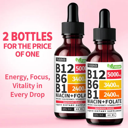 Liquid Vitamin B12 Drops - High Potency B-Complex Formula For Daily Energy Support