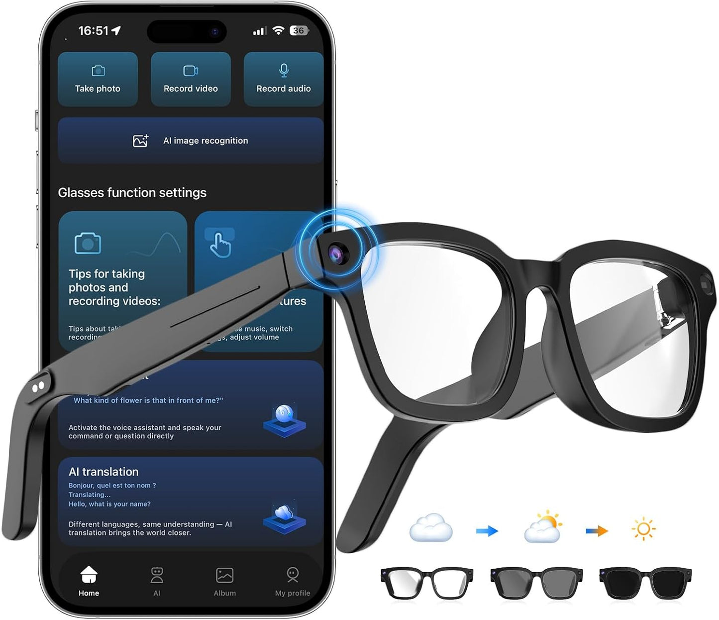 AI Smart Glasses: 8MP 4K Video Recording & Real-Time Translation (160+ Languages)