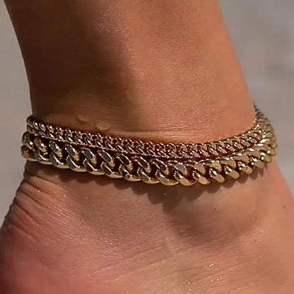 Chunky Chain Anklet - Layered Waterproof Design For Effortless Summer Style