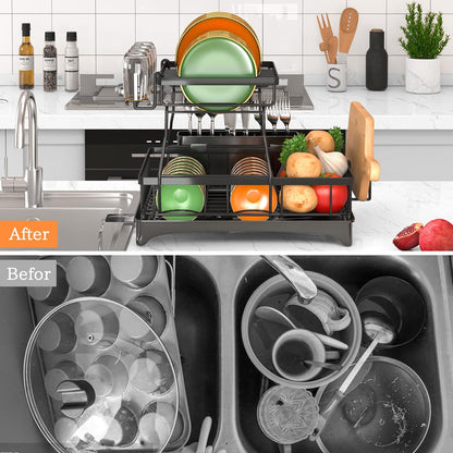 Clear the Counter: The Ultimate 2-Tier Smart-Draining Dish Rack