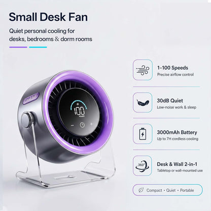 Turbo Desk Fan - 100-Speed Adjustable Airflow For Instant Personal Cooling