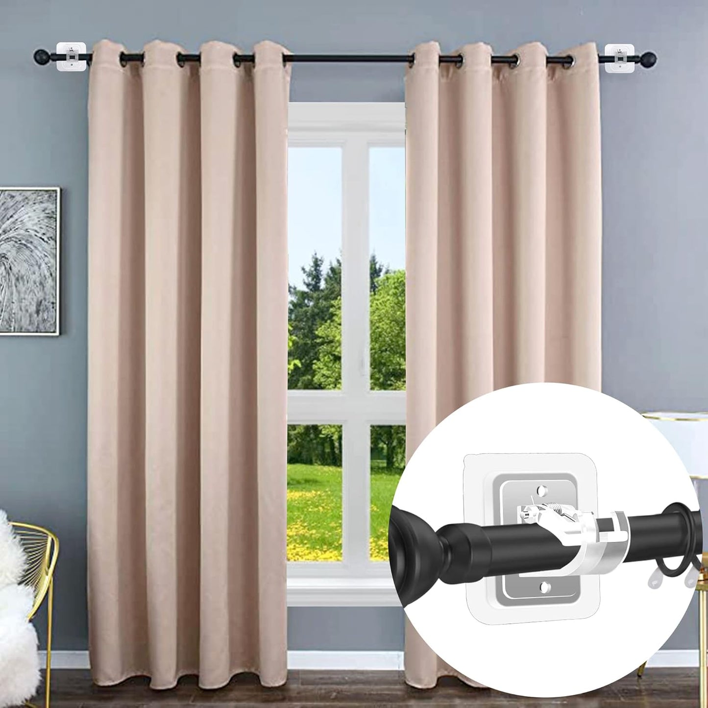 No-Drill Curtain Rod Brackets - Clear Adhesive Design For Easy Hanging