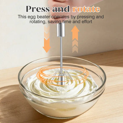Hand-Push Rotary Whisk - Gear-Driven Stainless Steel Mixer For Fast, Effortless Frothing & Blending