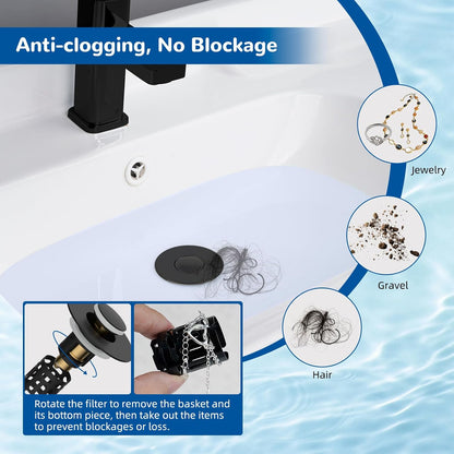 3-in-1 Bathroom Sink Drain Stopper - Pop-Up Hair Catcher For Cleaner Drains