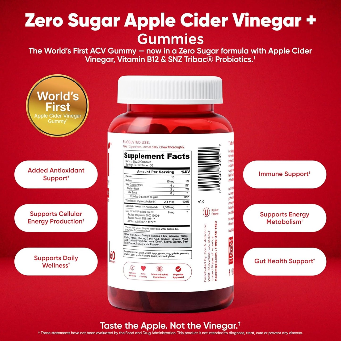 Zero Sugar 3-Bottle Wellness Gummy Trio for Daily Gut, Digestion & Stress Support Routine