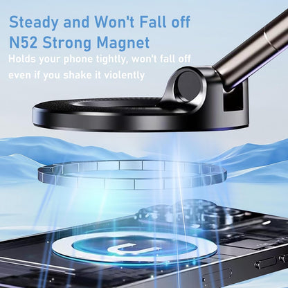 Magnetic Car Phone Holder - Foldable Arm & Vacuum Suction Base For Stable Hands-Free Navigation