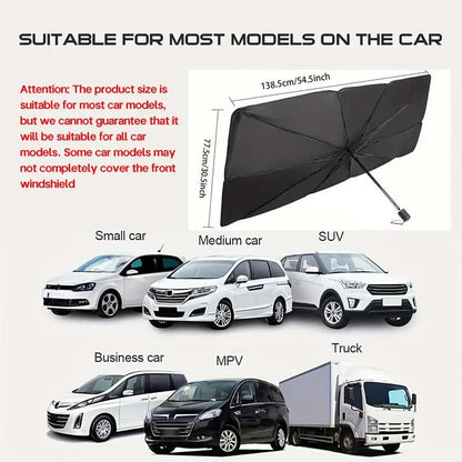 Foldable Windshield Sunshade Umbrella - Pop-Up Design For Instant Car Interior Heat & UV Protection