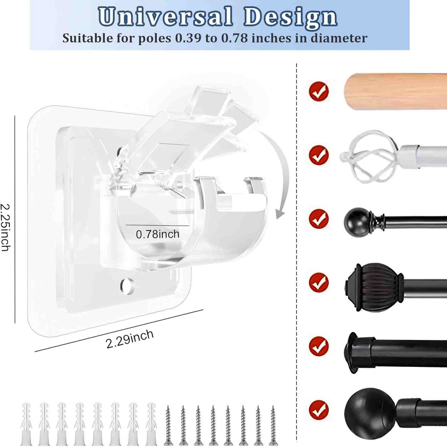 No-Drill Curtain Rod Brackets - Clear Adhesive Design For Easy Hanging