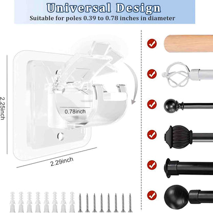 No-Drill Curtain Rod Brackets - Clear Adhesive Design For Easy Hanging