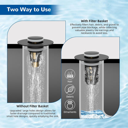 3-in-1 Bathroom Sink Drain Stopper - Pop-Up Hair Catcher For Cleaner Drains