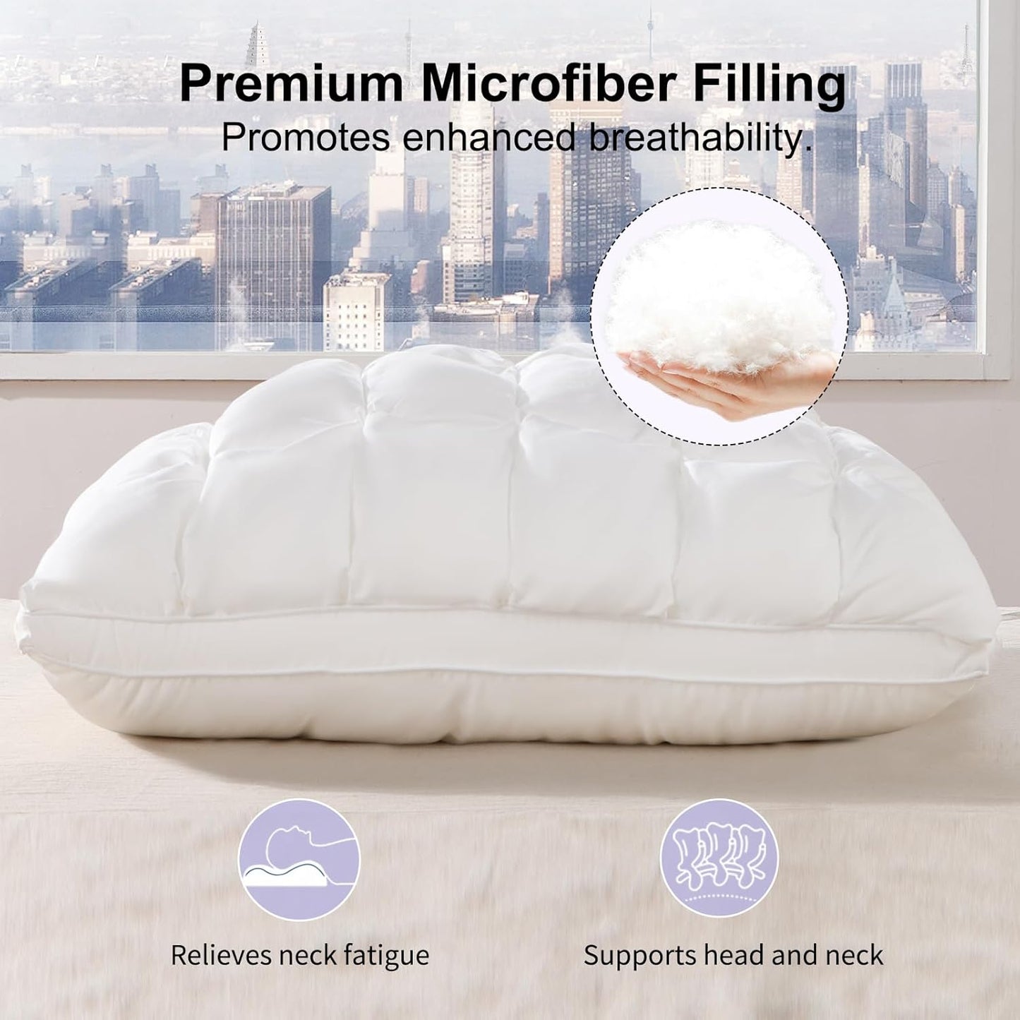 Quilted Puff Pillow – Soft Grid Design For Cloud-Like Sleep Comfort & Full Night Support