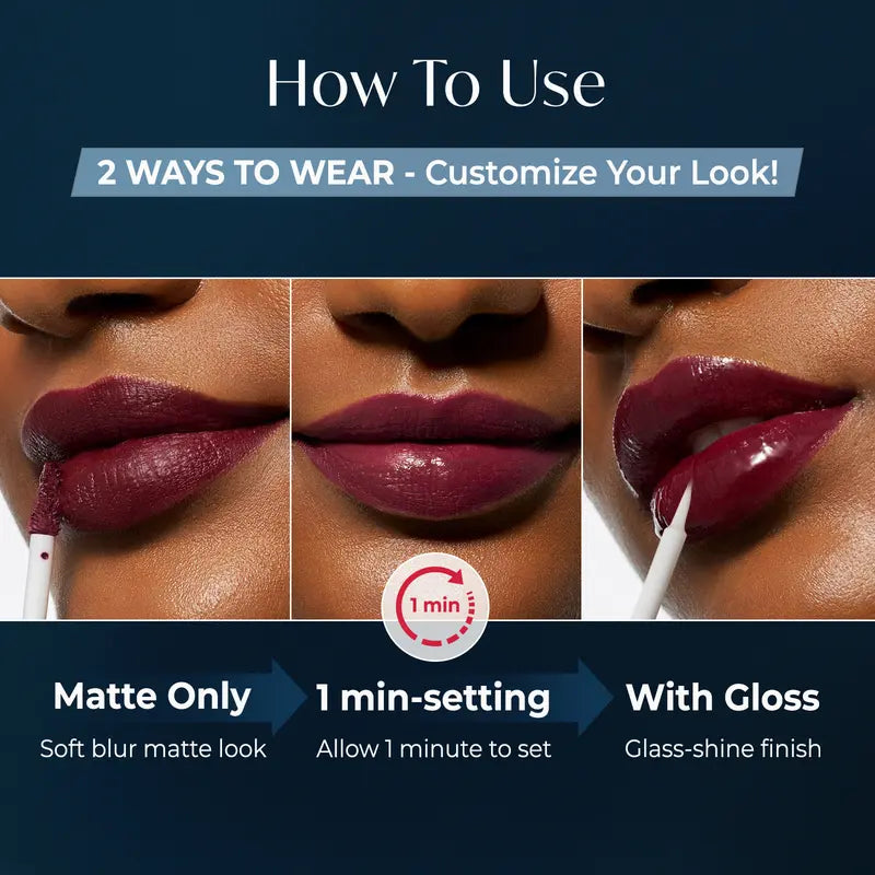 2-In-1 Lip Tint - Velvet Matte + Glossy Shine For Korean Glass Lip Looks