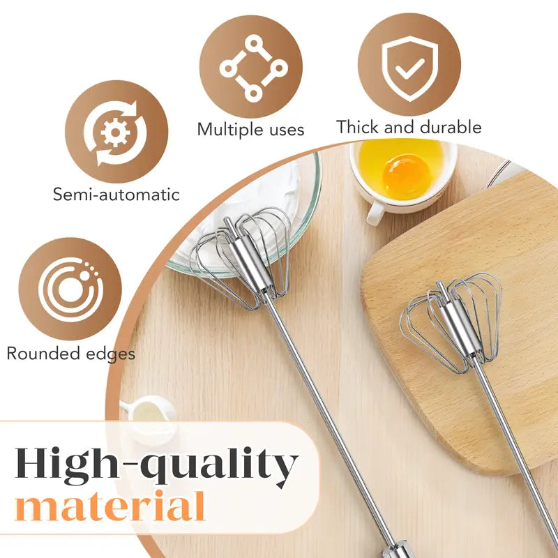Hand-Push Rotary Whisk - Gear-Driven Stainless Steel Mixer For Fast, Effortless Frothing & Blending