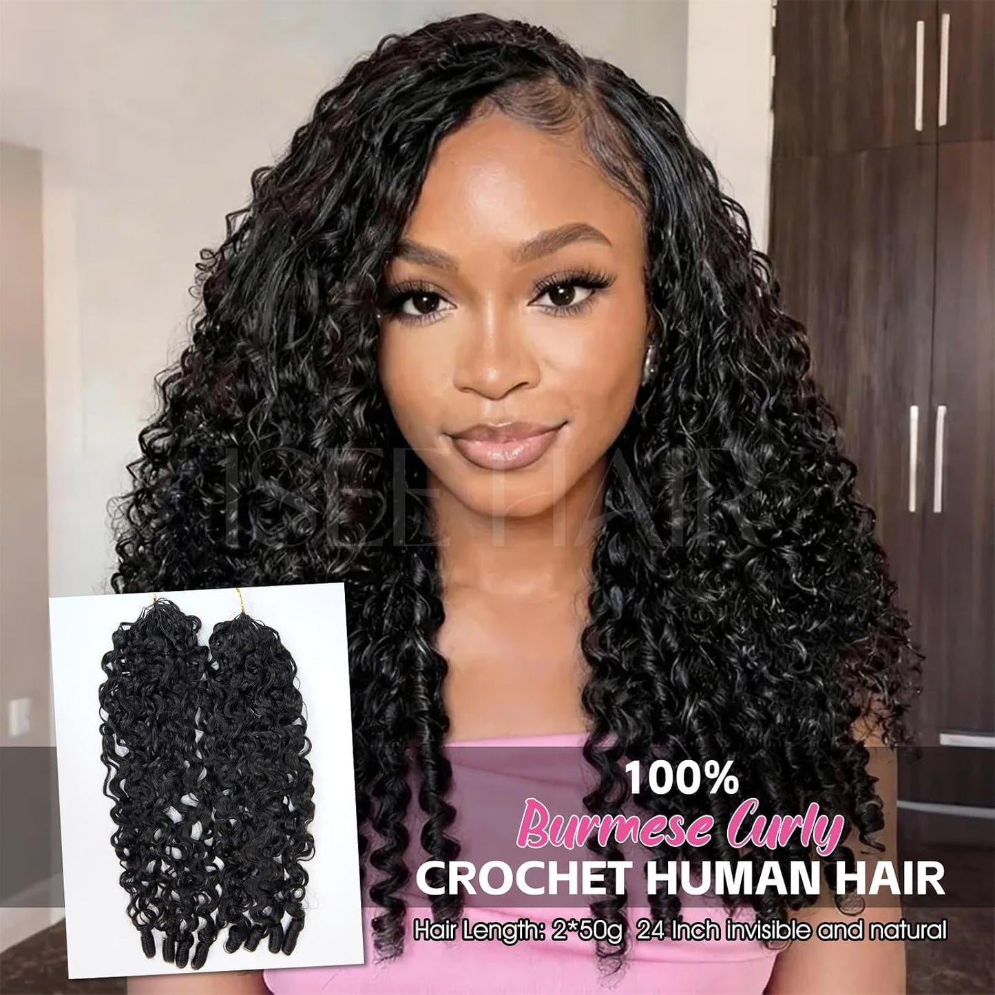 Human Hair Crochet Extensions - Pre-Looped Burmese Curly For Natural Full Volume