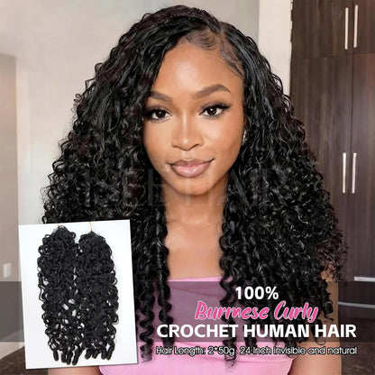 Human Hair Crochet Extensions - Pre-Looped Burmese Curly For Natural Full Volume