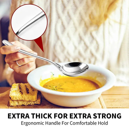 Stainless Steel Soup Spoon Set - Deep Round Bowl Design For Easier Everyday Meals