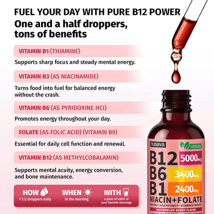 Liquid Vitamin B12 Drops - High Potency B-Complex Formula For Daily Energy Support