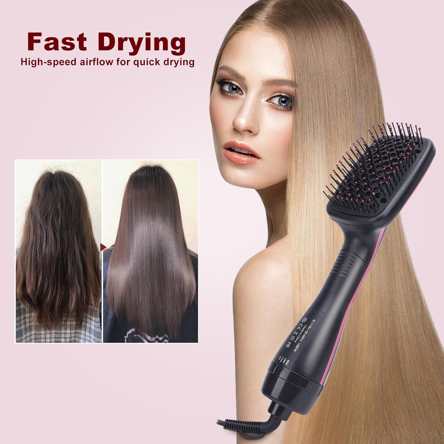 2-in-1 Hair Dryer Brush - Hot Air & Negative Ion Technology For Smooth Voluminous Hair