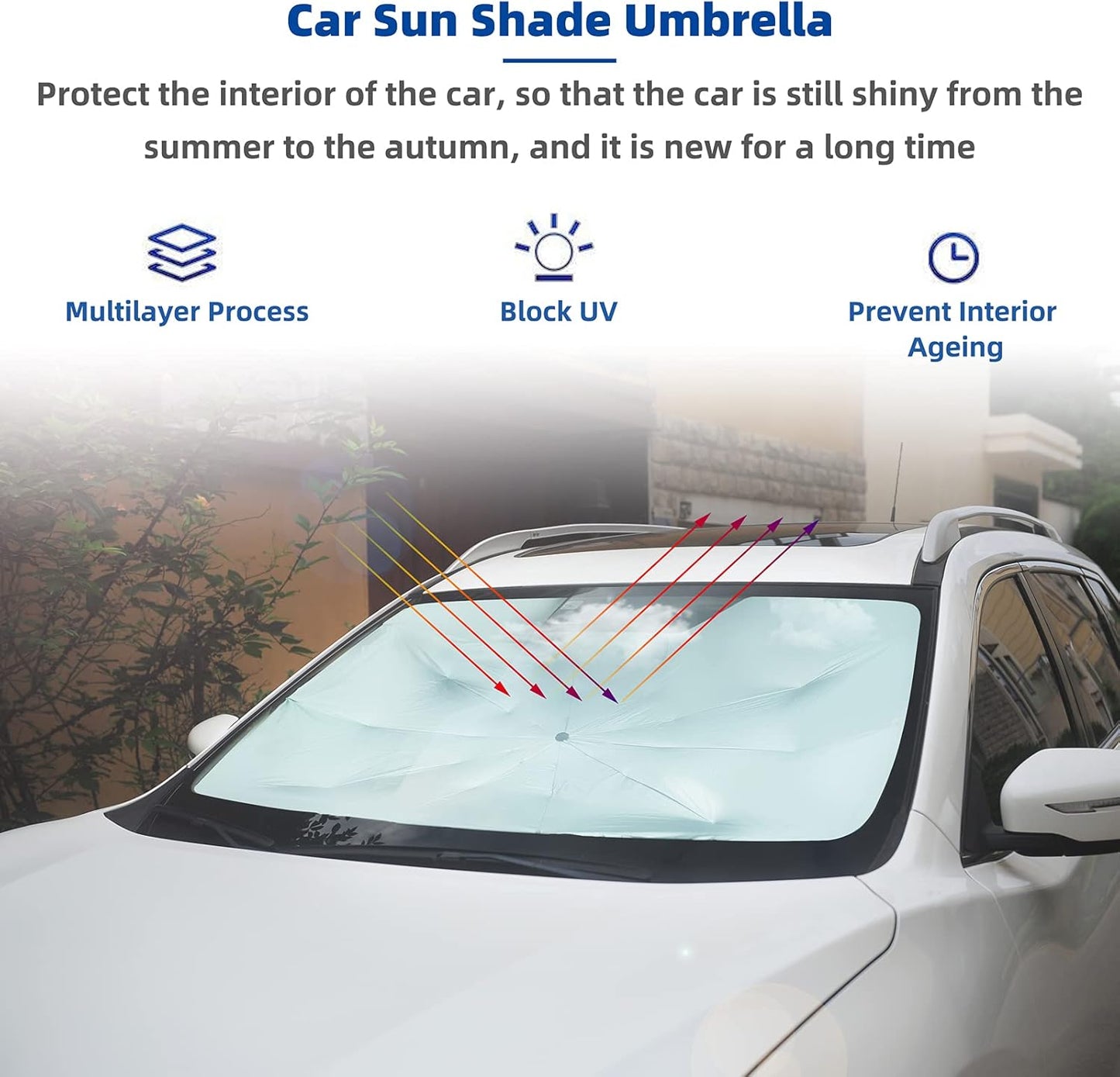 Foldable Windshield Sunshade Umbrella - Pop-Up Design For Instant Car Interior Heat & UV Protection