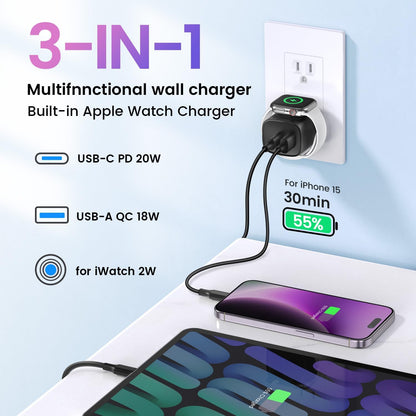 3-in-1 Apple Watch Charger - Built-In Magnetic Charging & 20W PD Power For A Cleaner Charging Setup