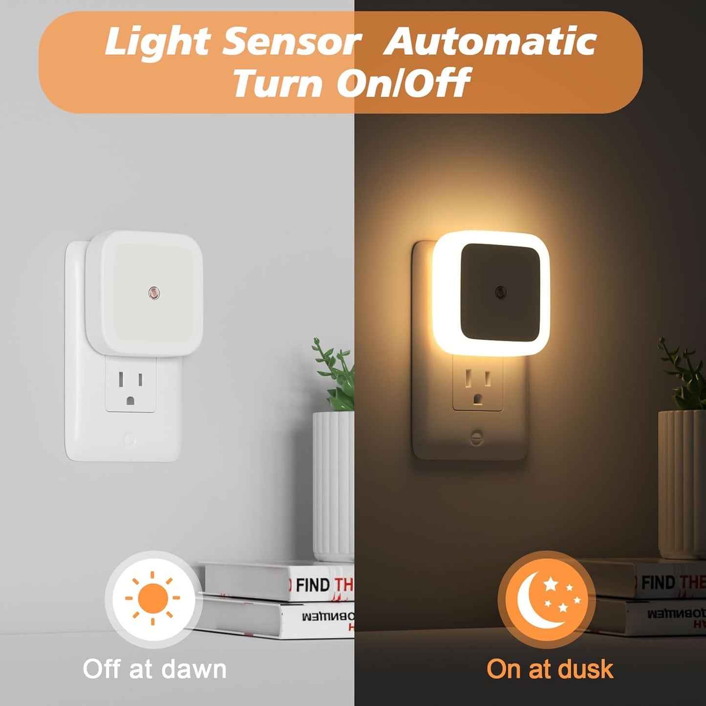 Plug-In Night Light 6-Pack - Auto Sensor Glow Frame For Safer Night Walks