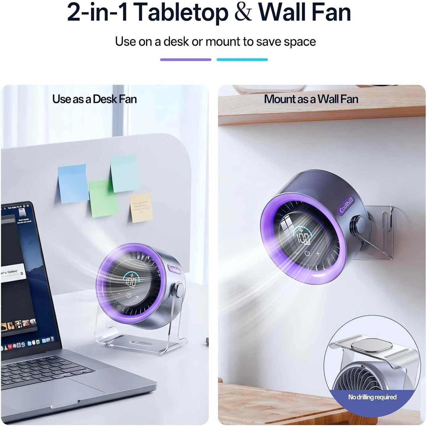 Turbo Desk Fan - 100-Speed Adjustable Airflow For Instant Personal Cooling