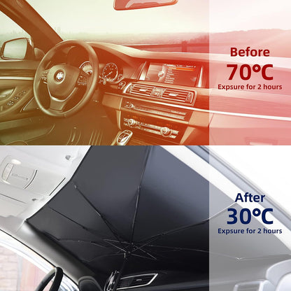 Foldable Windshield Sunshade Umbrella - Pop-Up Design For Instant Car Interior Heat & UV Protection
