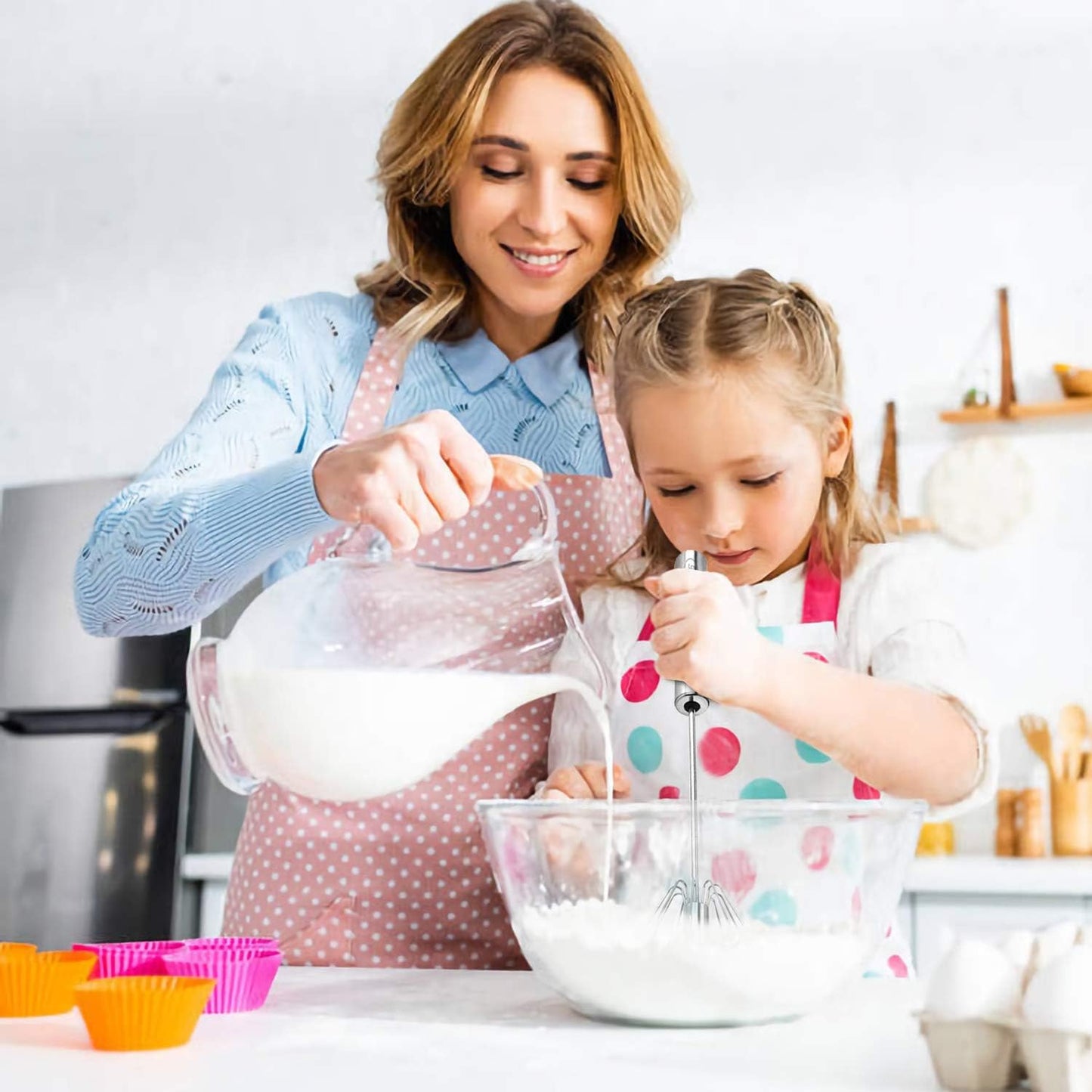 Hand-Push Rotary Whisk - Gear-Driven Stainless Steel Mixer For Fast, Effortless Frothing & Blending