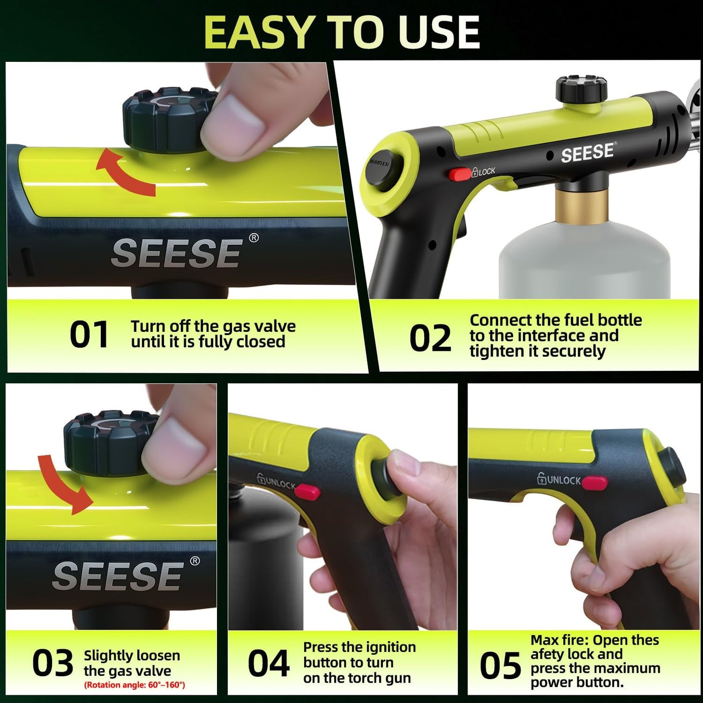 High-Power Utility Torch — One-Touch Ignition & Adjustable Flame for BBQ, Searing & Outdoor Fire Starting