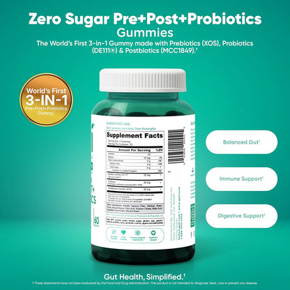 Zero Sugar 3-Bottle Wellness Gummy Trio for Daily Gut, Digestion & Stress Support Routine
