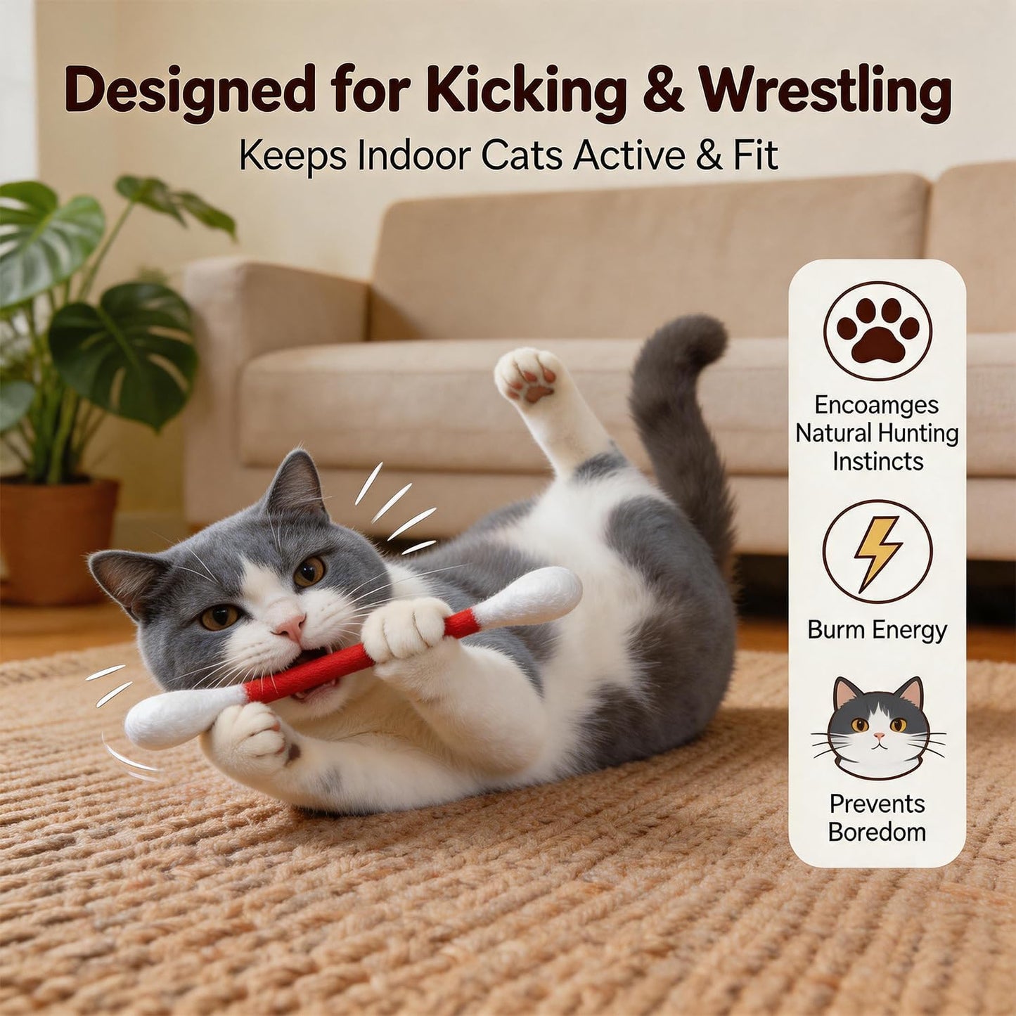 Cat Toy - Giant Q-Tip Design For Endless Play & Boredom Relief