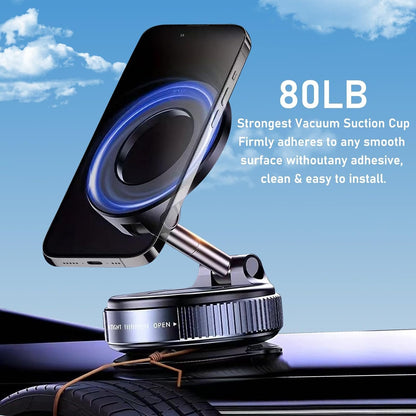 Magnetic Car Phone Holder - Foldable Arm & Vacuum Suction Base For Stable Hands-Free Navigation