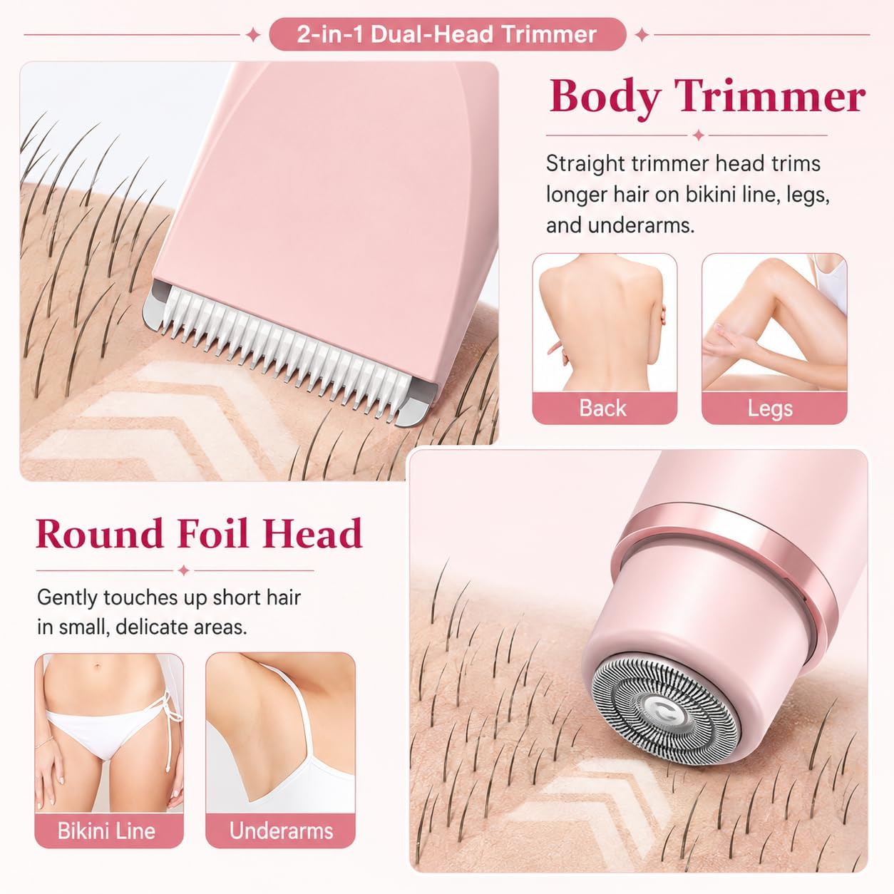 Women’s 2-in-1 Electric Shaver & Trimmer – Titanium-Ceramic Dual Grooming for Smooth Full-Body Care