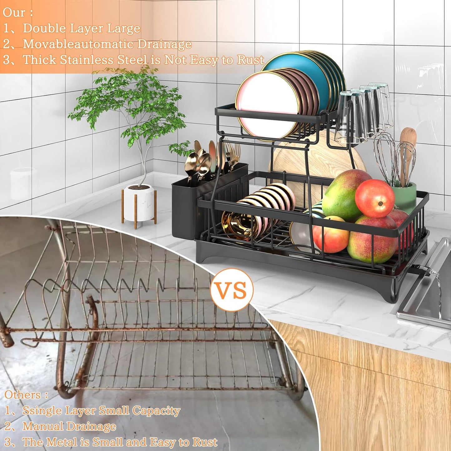 Clear the Counter: The Ultimate 2-Tier Smart-Draining Dish Rack