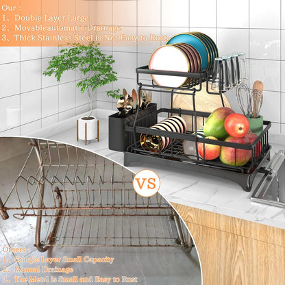 Clear the Counter: The Ultimate 2-Tier Smart-Draining Dish Rack