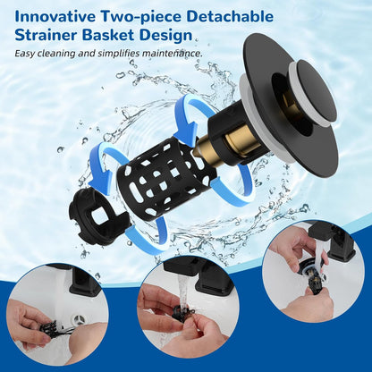 3-in-1 Bathroom Sink Drain Stopper - Pop-Up Hair Catcher For Cleaner Drains