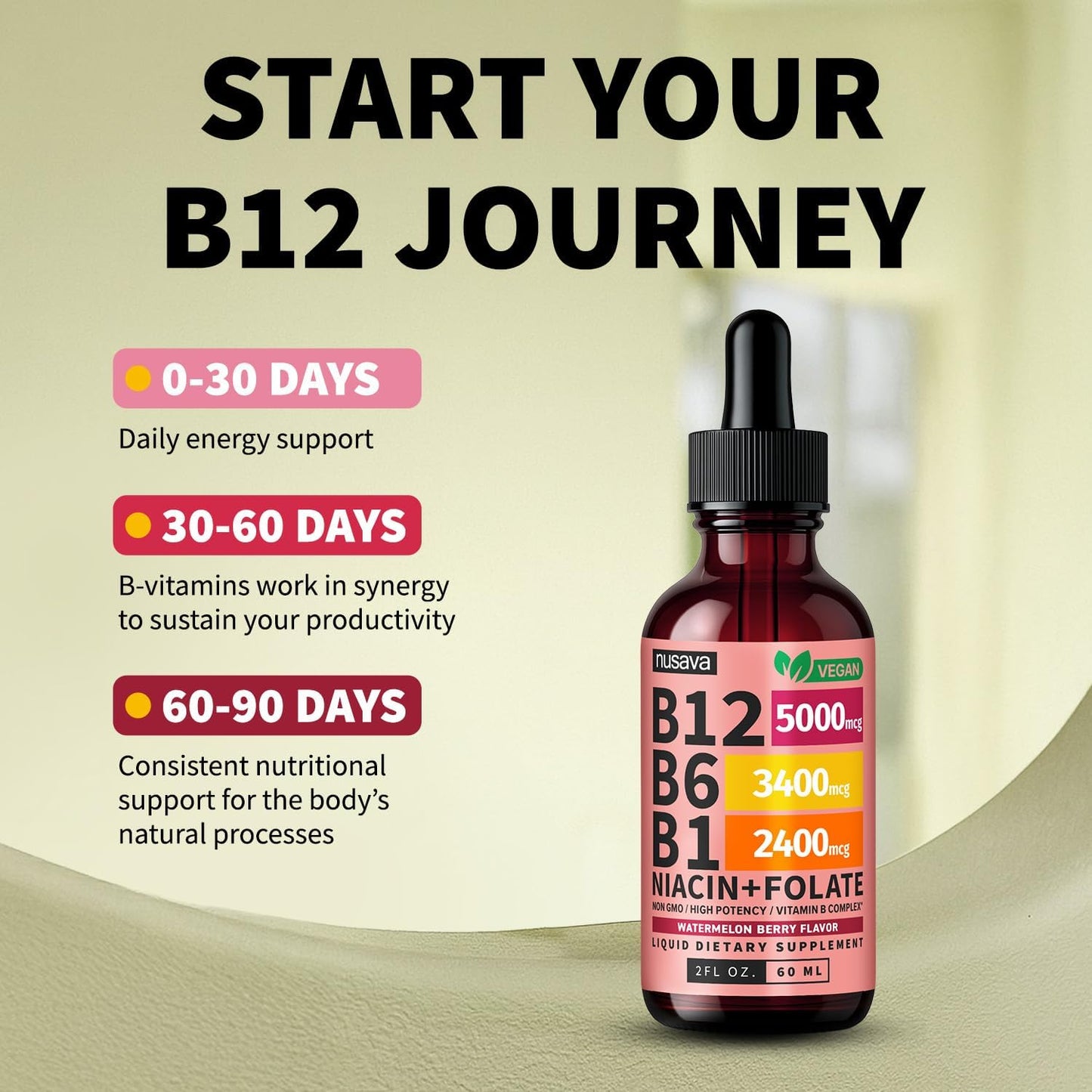 Liquid Vitamin B12 Drops - High Potency B-Complex Formula For Daily Energy Support