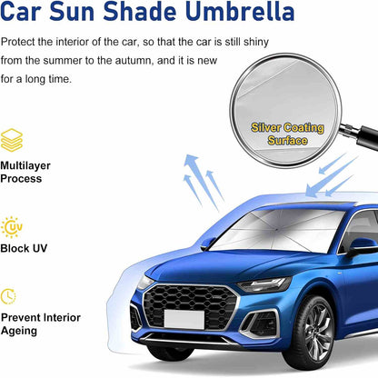 Foldable Windshield Sunshade Umbrella - Pop-Up Design For Instant Car Interior Heat & UV Protection