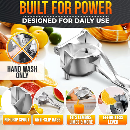 Lever-Press Citrus Juicer - High-Efficiency Squeeze Design For Fast Fresh Juice Extraction