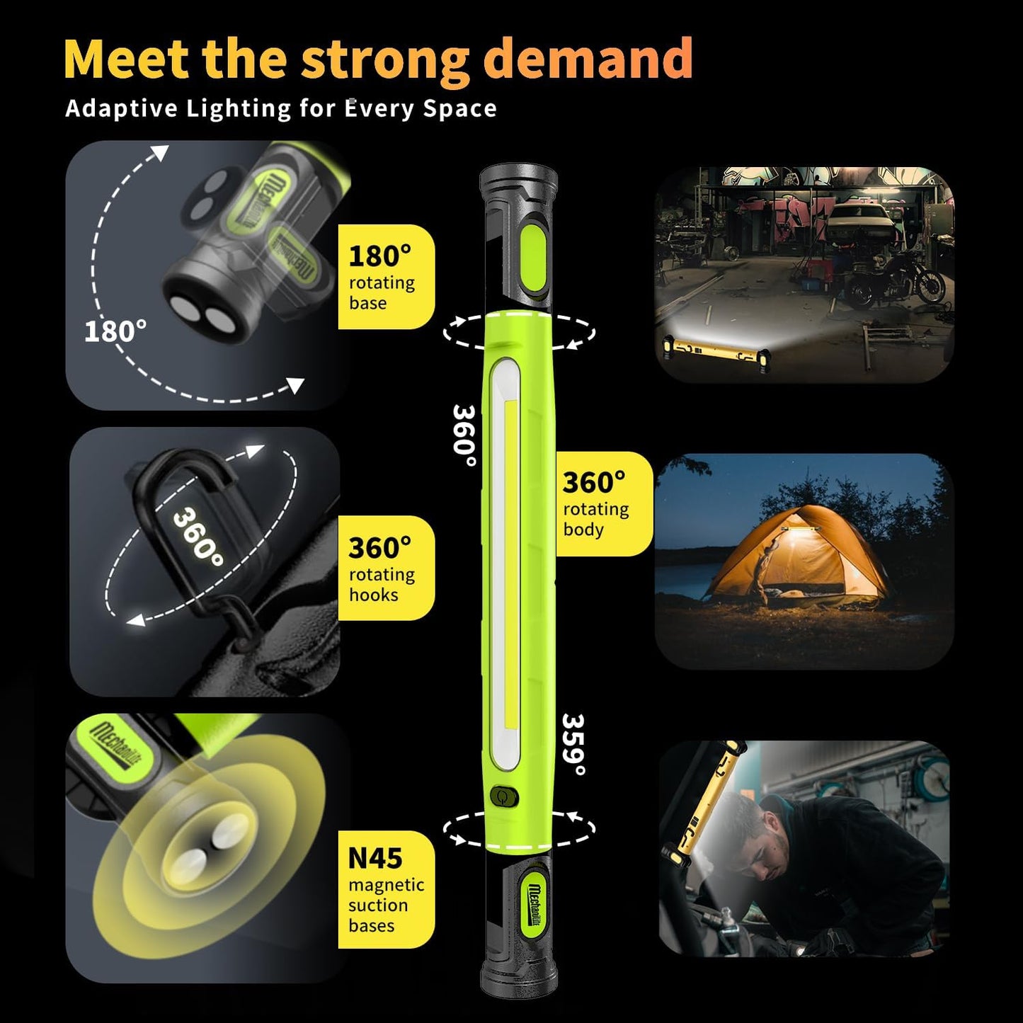 Under Hood Work Light Bar - 3000LM Magnetic Rechargeable Design For Hands-Free Auto Repair