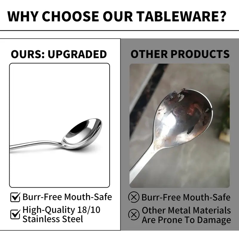 Stainless Steel Soup Spoon Set - Deep Round Bowl Design For Easier Everyday Meals
