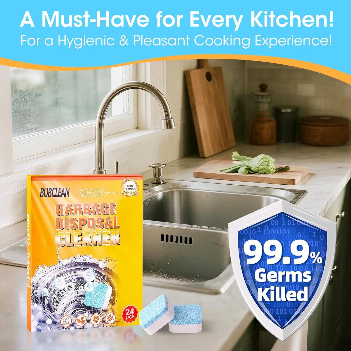 STOP GARBAGE DISPOSAL ODORS FOR UP TO 24 MONTHS