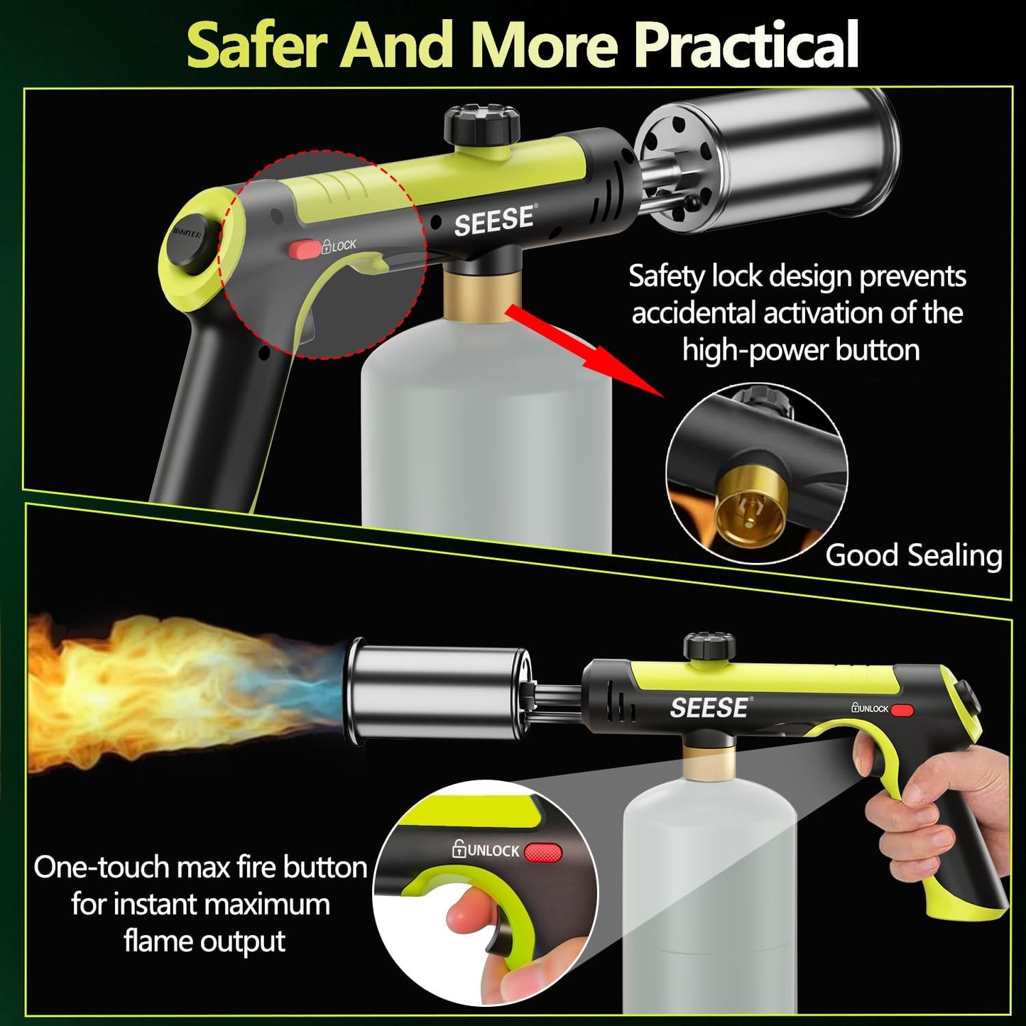 High-Power Utility Torch — One-Touch Ignition & Adjustable Flame for BBQ, Searing & Outdoor Fire Starting
